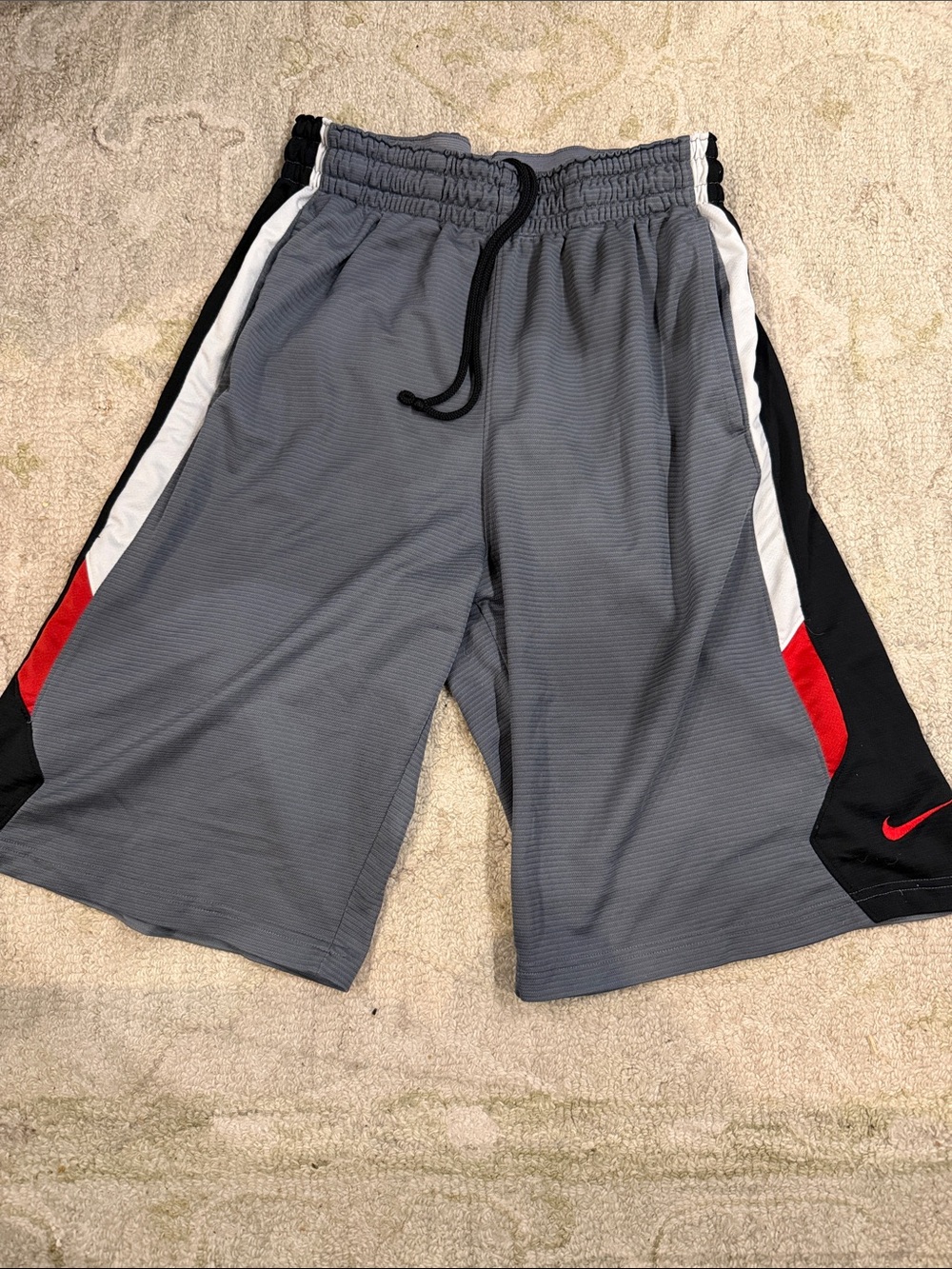 Nike Men’s Gray Athletic Shorts with Black, White & Red Trim